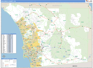 San Diego County, California Zip Code Wall Map
