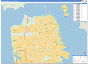San Francisco County, California Zip Code Wall Map