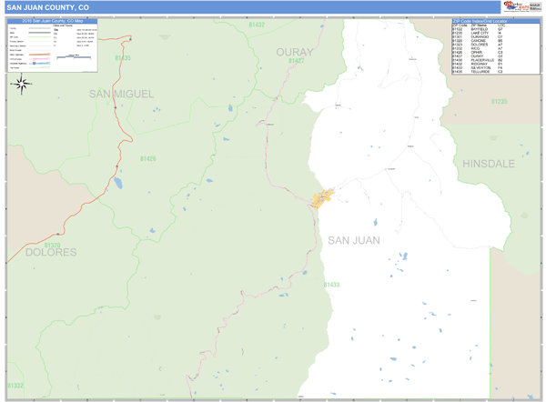 San Juan County, Colorado Zip Code Wall Map Market Maps (IDI)