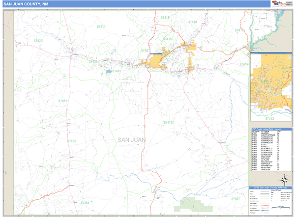 San Juan County, New Mexico Zip Code Wall Map Market Maps (IDI)