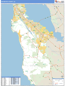 San Mateo County, California Zip Code Wall Map
