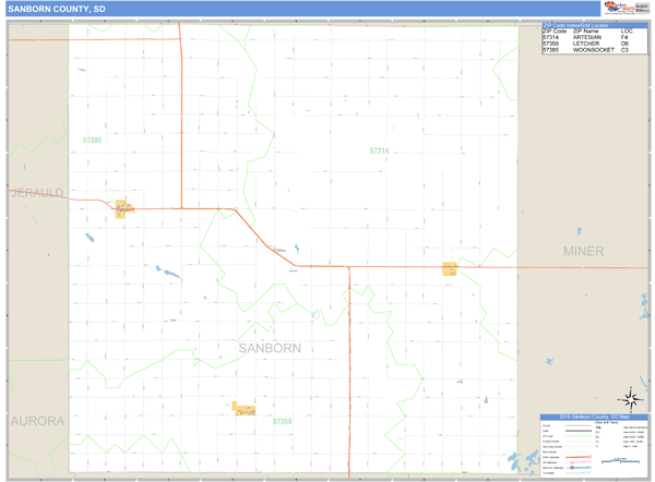 Sanborn County, South Dakota Zip Code Wall Map Market Maps (IDI)