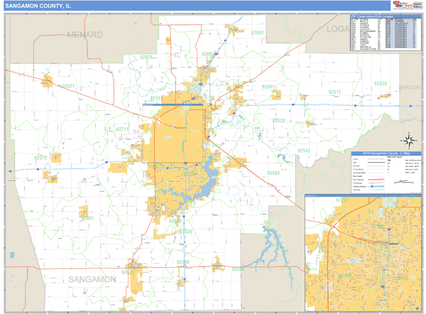 Sangamon County, Illinois Zip Code Wall Map Market Maps (IDI)