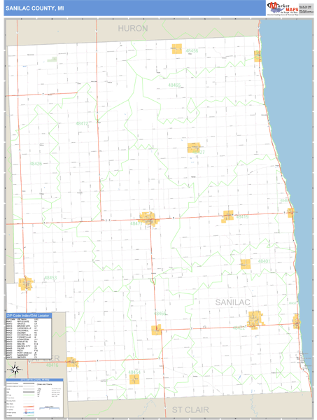 Sanilac County, Michigan Zip Code Wall Map Market Maps (IDI)