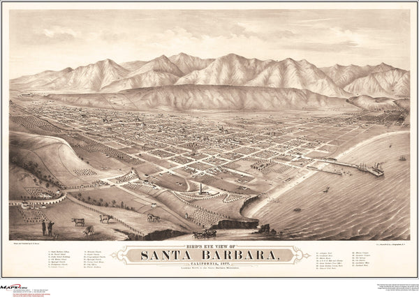 Santa Barbara Antique Wall Map Maps.com