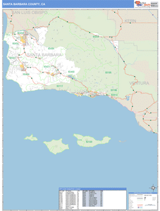 Santa Barbara County, California Zip Code Wall Map