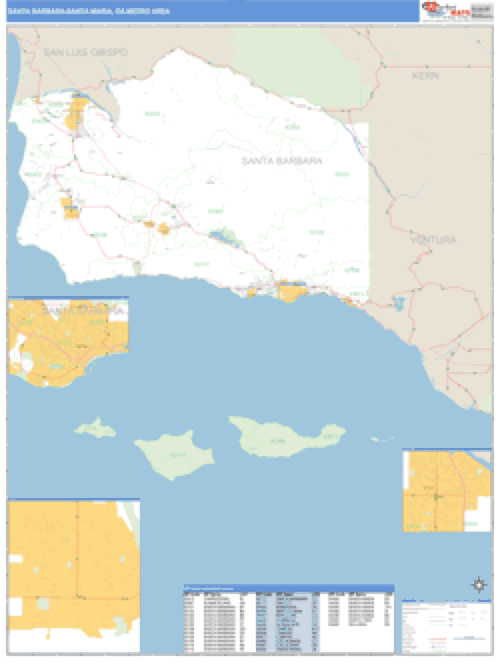 Santa Barbara-Santa Maria-Lompoc, California Metro Area Wall Map Market Maps (IDI)
