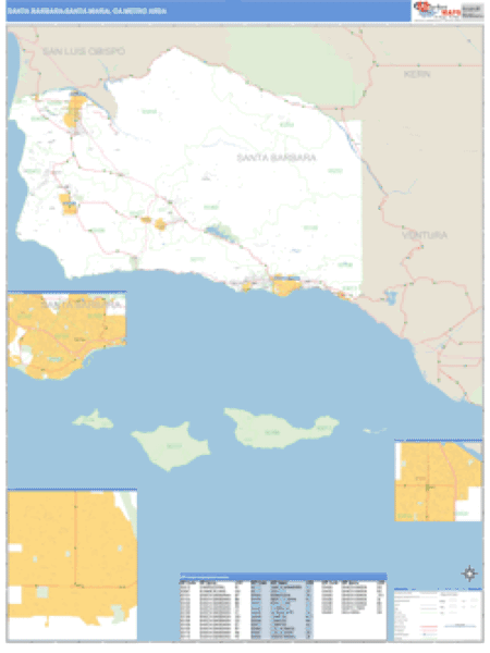 Santa Barbara-Santa Maria-Lompoc, California Metro Area Wall Map Market Maps (IDI)