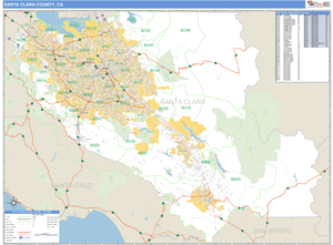 Santa Clara County, California Zip Code Wall Map