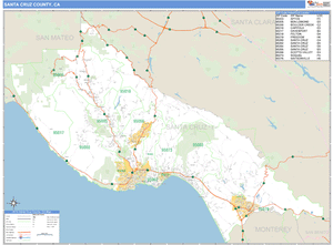 Santa Cruz County, California Zip Code Wall Map
