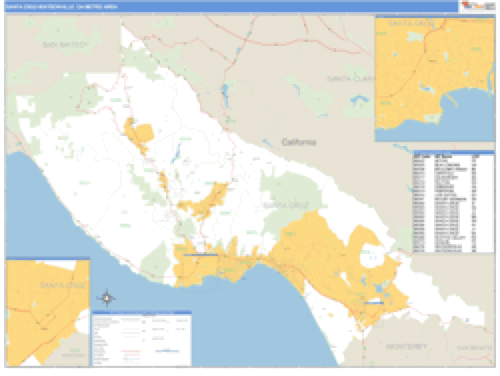 Santa Cruz-Watsonville, California Metro Area Wall Map Market Maps (IDI)
