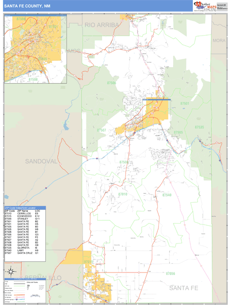 Santa Fe County, New Mexico Zip Code Wall Map Market Maps (IDI)