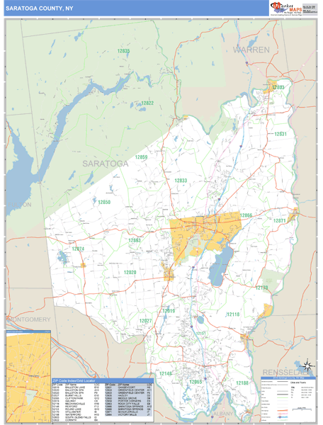 Saratoga County, New York Zip Code Wall Map Market Maps (IDI)