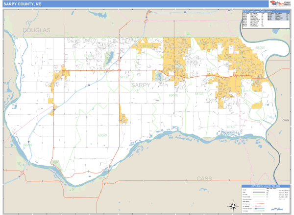 Sarpy County, Nebraska Zip Code Wall Map Market Maps (IDI)