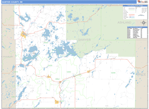 Sawyer County, Wisconsin Zip Code Wall Map