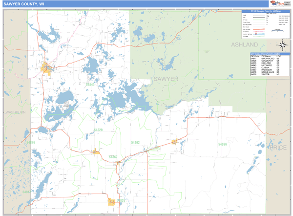 Sawyer County, Wisconsin Zip Code Wall Map Market Maps (IDI)