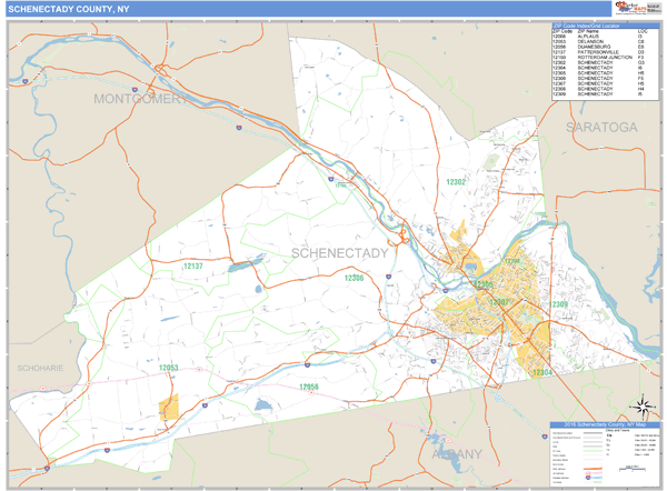 Schenectady County, New York Zip Code Wall Map Market Maps (IDI)