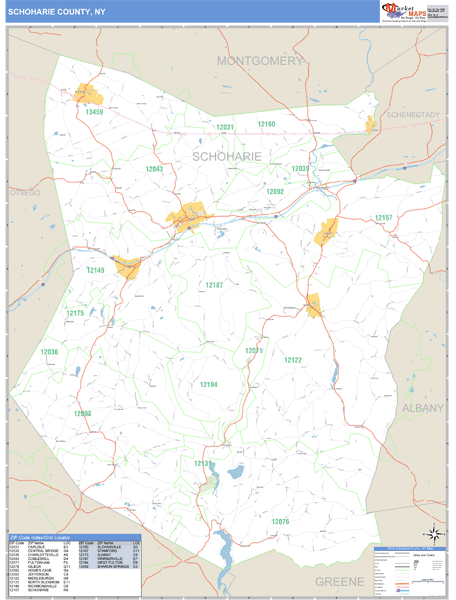 Schoharie County, New York Zip Code Wall Map Market Maps (IDI)