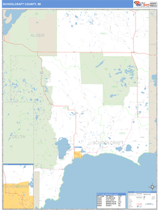 Schoolcraft County, Michigan Zip Code Wall Map