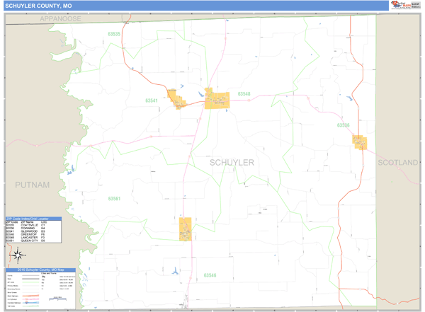 Schuyler County, Missouri Zip Code Wall Map Market Maps (IDI)