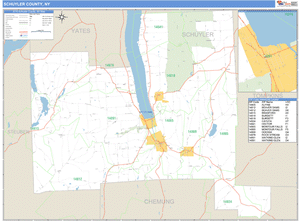 Schuyler County, New York Zip Code Wall Map