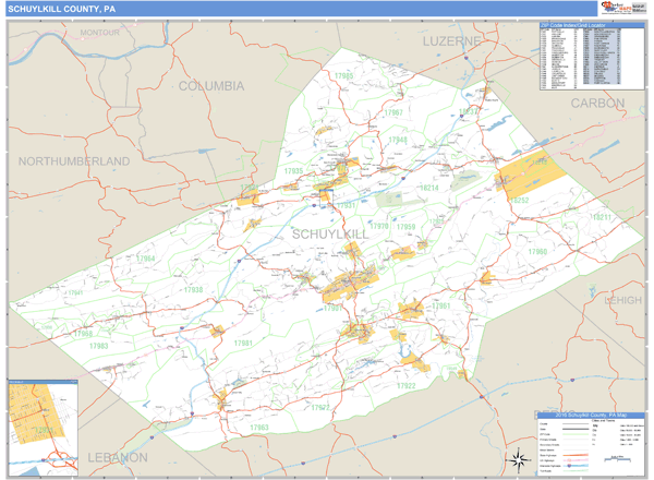 Schuylkill County, Pennsylvania Zip Code Wall Map Market Maps (IDI)
