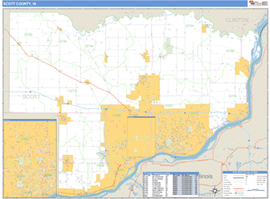 Scott County, Iowa Zip Code Wall Map