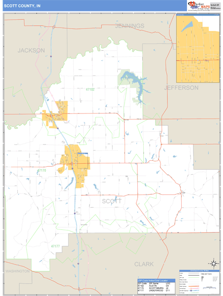 Scott County, Indiana Zip Code Wall Map Market Maps (IDI)