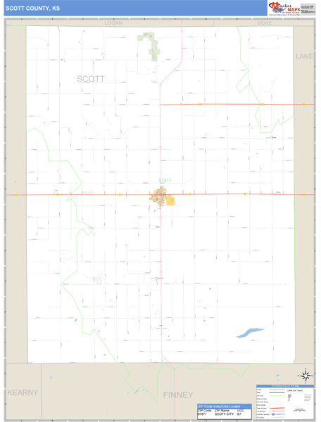 Scott County, Kansas Zip Code Wall Map Market Maps (IDI)