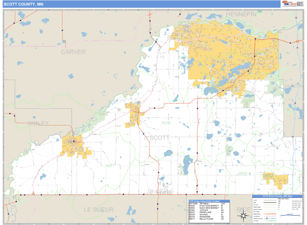 Scott County, Minnesota Zip Code Wall Map Market Maps (IDI)