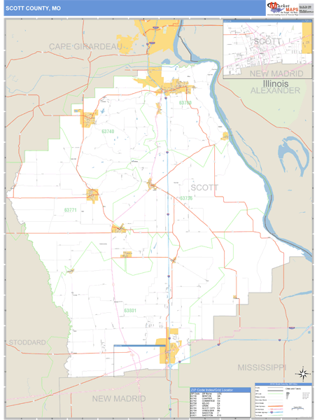 Scott County, Missouri Zip Code Wall Map Market Maps (IDI)