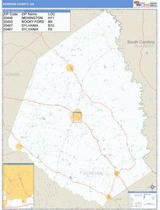 Screven County, Georgia Zip Code Wall Map