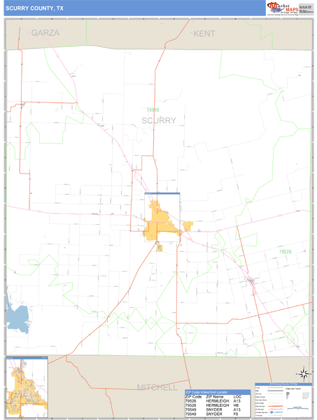 Scurry County, Texas Zip Code Wall Map Market Maps (IDI)