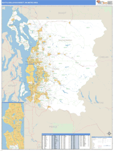Seattle-Bellevue-Everett, Washington Metro Area Wall Map