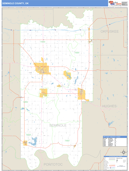 Seminole County, Oklahoma Zip Code Wall Map Market Maps (IDI)