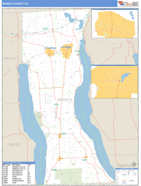 Seneca County, New York Zip Code Wall Map Market Maps (IDI)