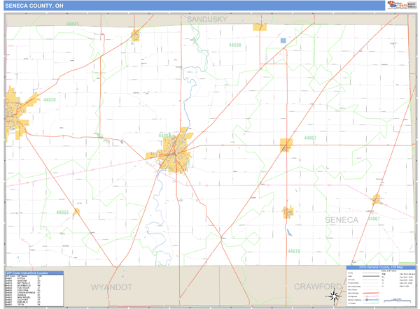Seneca County, Ohio Zip Code Wall Map Market Maps (IDI)