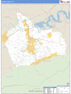 Sevier County, Tennessee Zip Code Wall Map
