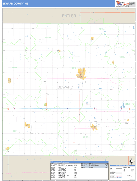 Seward County, Nebraska Zip Code Wall Map Market Maps (IDI)