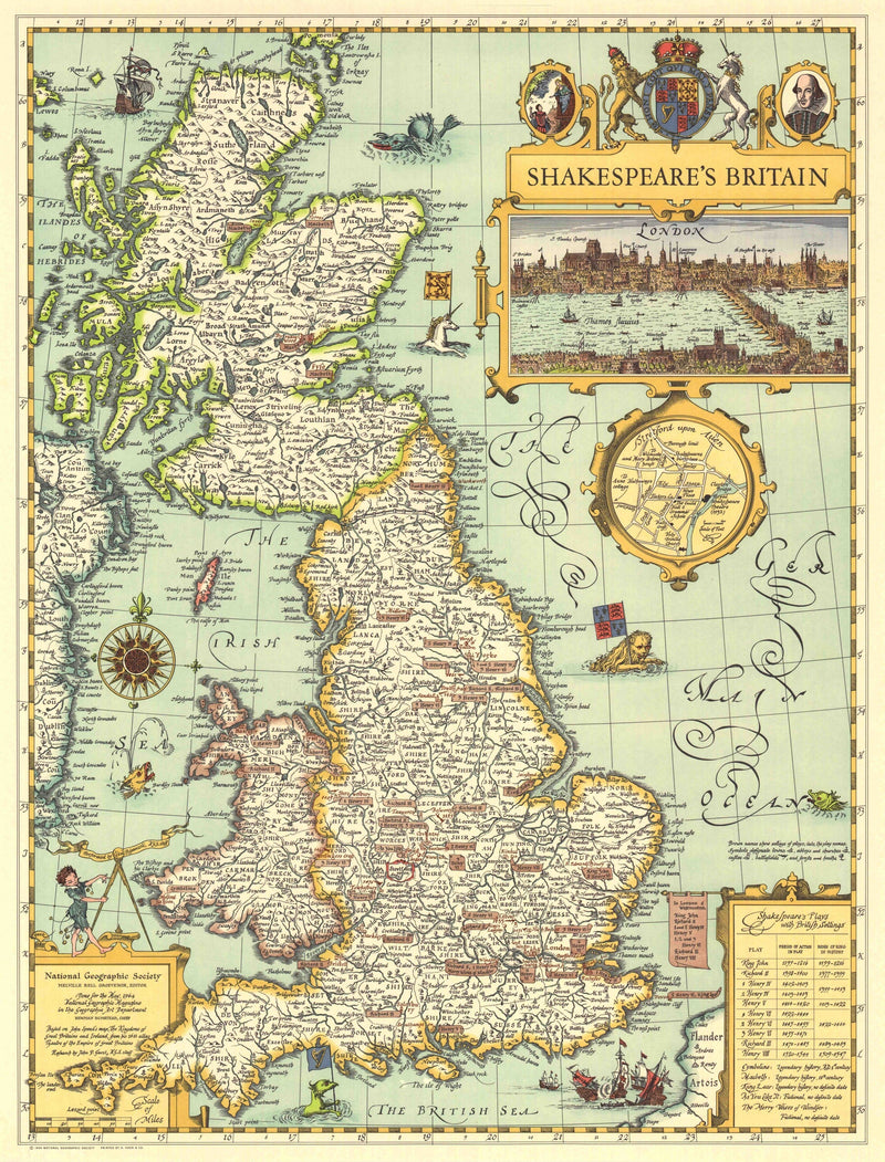 Shakespeares Britain Map 1964 Maps.com