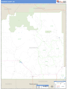 Shannon County, South Dakota Zip Code Wall Map