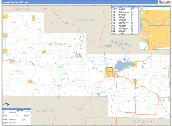 Shawano Zip Code Map Shawano County, Wisconsin Zip Code Wall Map | Map Geek.com