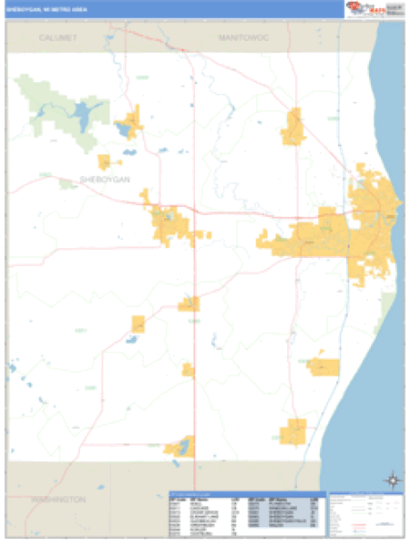 Sheboygan Zip Code Map Sheboygan, Wisconsin Metro Area Wall Map | Map Geek.com