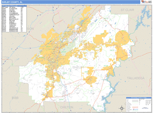 Shelby County, Alabama Zip Code Wall Map