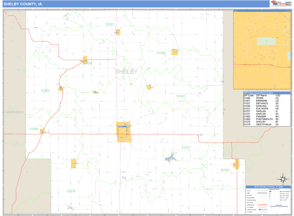 Shelby County, Iowa Zip Code Wall Map Market Maps (IDI)