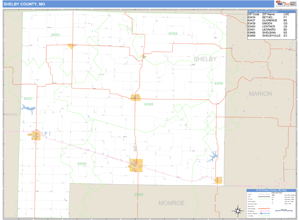 Shelby County, Missouri Zip Code Wall Map Market Maps (IDI)