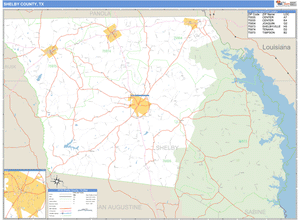 Shelby County, Texas Zip Code Wall Map