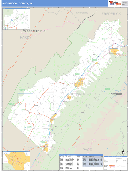 Shenandoah County, Virginia Zip Code Wall Map Market Maps (IDI)