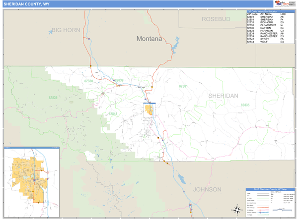 Sheridan County, Wyoming Zip Code Wall Map Market Maps (IDI)