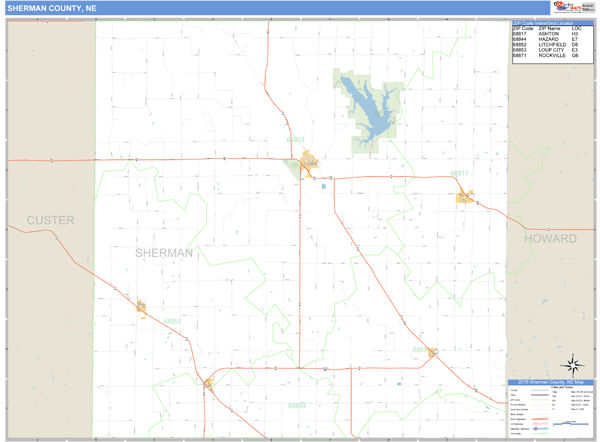 Sherman County, Nebraska Zip Code Wall Map Market Maps (IDI)